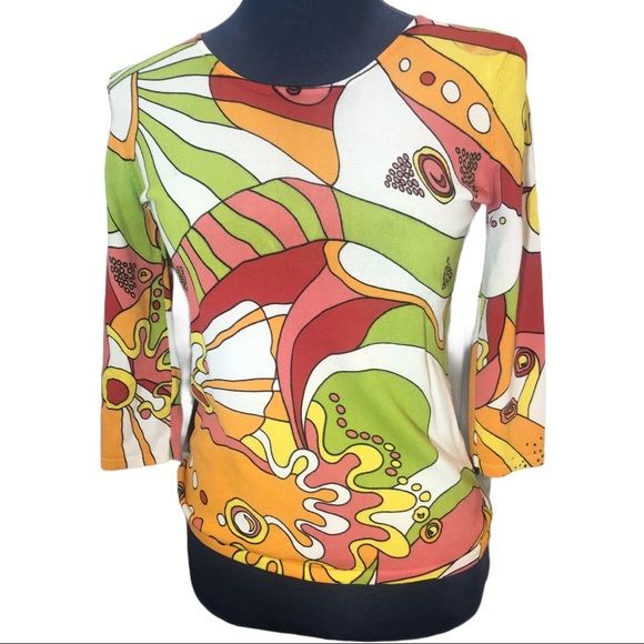 90s does 70s hippie Patterned Shirt 3/4” sleeve - Picture 2 of 4